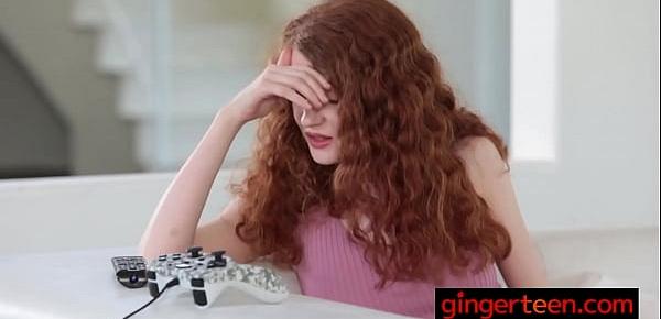  Redhead hottie works with her pussy to pay for online videogames